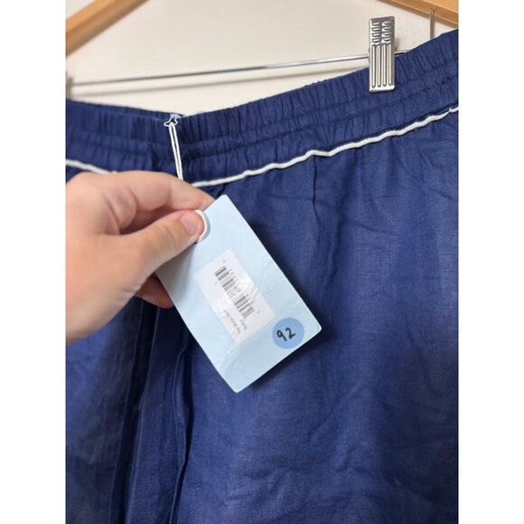 Hill House Tuckernuck Skylar Pants Women's Large Navy Blue NWT Linen Wide Leg - Picture 3 of 7